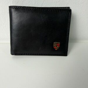 Porsche Design Black Leather Bifold Wallet RFID Blocking Crest Logo Men’s